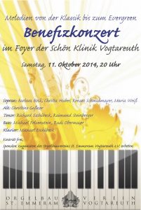 Plakat zum Benefizkonzert am 11. Oktober 2014 im Foyer der Schön Klinik Vogtareuth